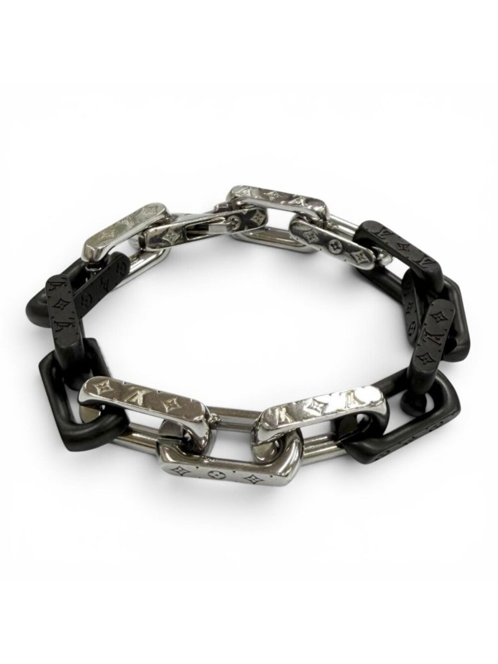 Louis Vuitton Bracelet Monogram Chain Black Silver